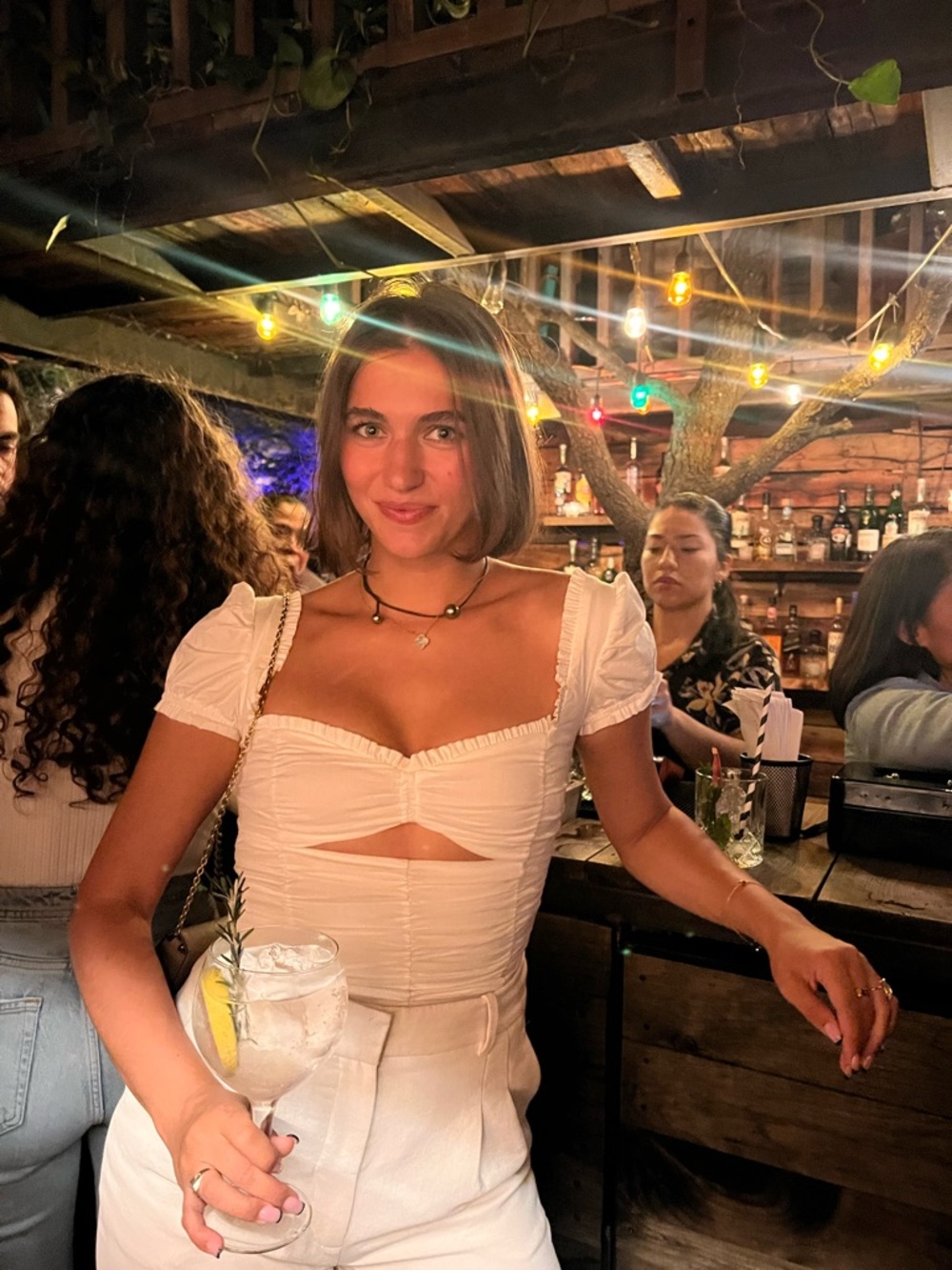 I Am Gia White Ruched Square-Cut Crop Top with Puff Sleeves